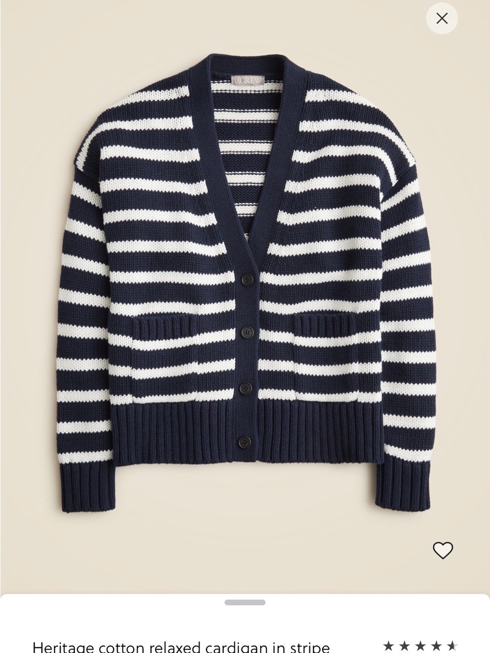 J. Crew Heritage cotton Relaxed Cardigan in stripe.